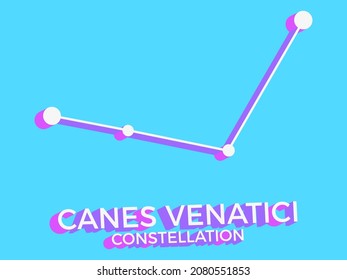 Canes Venatici constellation 3d symbol. Constellation icon in isometric style on blue background. Cluster of stars and galaxies. Vector illustration