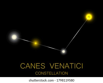 Canes Venatici constellation. Bright yellow stars in the night sky. A cluster of stars in deep space, the universe. Vector illustration