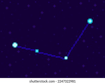 Canes Venatici constellation in pixel art style. 8-bit stars in the night sky in retro video game style. Cluster of stars and galaxies. Design for application, banner and poster. Vector illustration