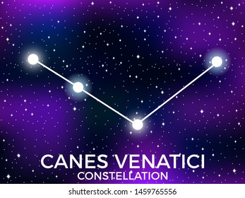 Canes Venatici constellation. Starry night sky. Cluster of stars and galaxies. Deep space. Vector illustration