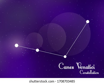 Canes Venatici constellation. Starry night sky. Cluster of stars, galaxy. Deep space. Vector illustration
