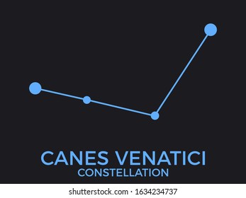 Canes Venatici constellation. Stars in the night sky. Cluster of stars and galaxies. Constellation of blue on a black background. Vector illustration