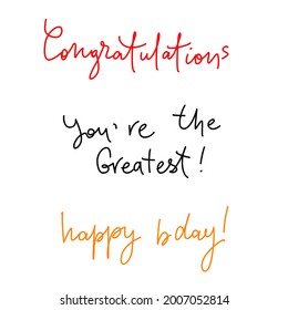 Cangratulations, you are great, happy birthday - handwritting lettering for greeting card. Written by hand with felt-tip pen.