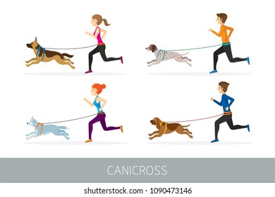 Canicross, People Running with Dogs, Sport Outdoor Training and Jogging