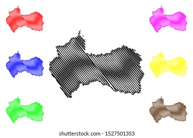 Canindeyu Department (Departments of Paraguay, Republic of Paraguay) map vector illustration, scribble sketch  map