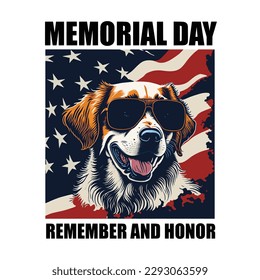 Canine Celebration: Happy Memorial Day Golden Retriever Dog With US Flag