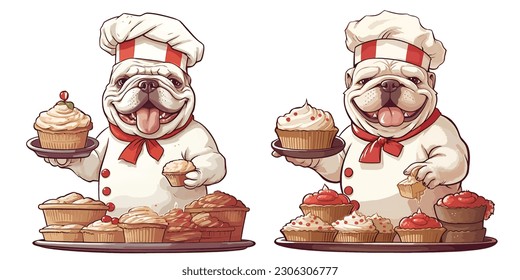  The canine celebration on Canada Day with an adorable Bulldog dressed as a chef.Illustration of T-shirt design graphic.	
