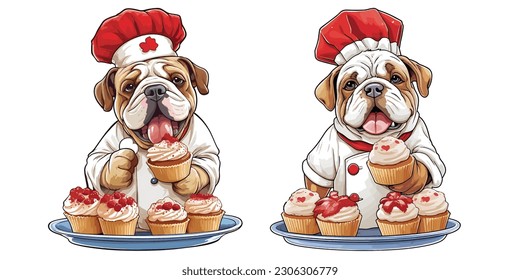  The canine celebration on Canada Day with an adorable Bulldog dressed as a chef.Illustration of T-shirt design graphic.	
