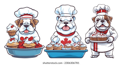  The canine celebration on Canada Day with an adorable Bulldog dressed as a chef.Illustration of T-shirt design graphic.	
