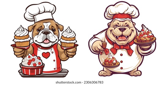  The canine celebration on Canada Day with an adorable Bulldog dressed as a chef.Illustration of T-shirt design graphic.	
