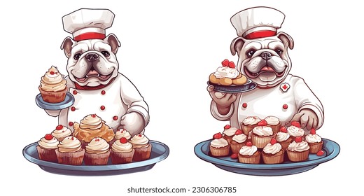  The canine celebration on Canada Day with an adorable Bulldog dressed as a chef.Illustration of T-shirt design graphic.	
