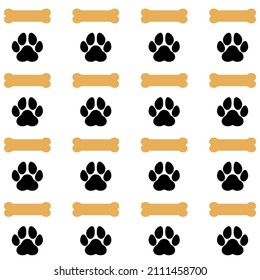 Canine concept pattern background, dog bones and footprints, hooves