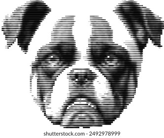 Canine countenance converted to striped monochrome art.