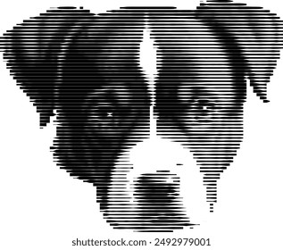 Canine depiction in a grayscale stripe mosaic.