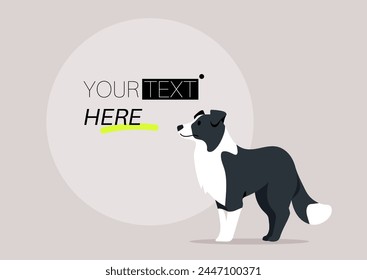 Canine Elegance, Border Collie mostrando su mensaje, un perro elegante se para al lado de una burbuja de texto personalizable