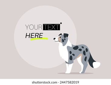 Canine Elegance, Border Collie Showcasing Your Message, A sleek dog stands beside a customizable text bubble