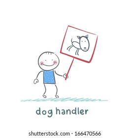 canine holds a poster with a dog