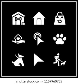 canine icon. 9 canine vector set. pointer, sitting dog, pawprints and pet shop icons for web and design about canine theme