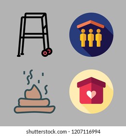 canine icon set. vector set about walker, poop and shelter icons set.