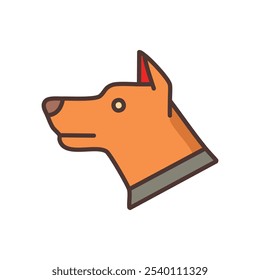 Icono de perfil canino. Gráfico de cabeza de perro naranja; símbolo amigable, leal, alerta.