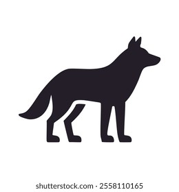 Canine silhouette icon. Wolf symbol, wild animal, predator, strength, loyalty.  Represents power and freedom.