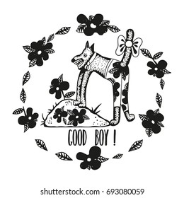 Canine teams: Good boy!  Hand drawn vector illustration. Isolated on white background.