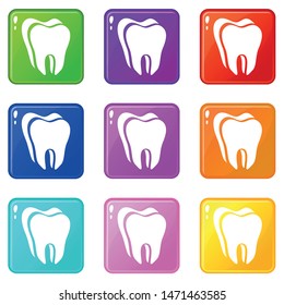 Canine Tooth Icons Set 9 Color Collection Isolated On White For Any Design