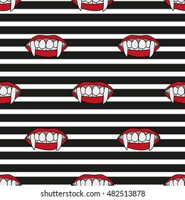 Canines vampira. Seamless pattern. Beautiful lips. Women. Halloween. Sticker for your design