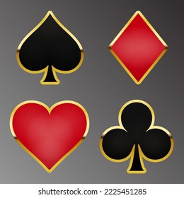 Canino Gold Elements Card Suits Set on dark background vector illustration