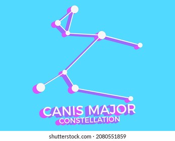 Canis Major constellation 3d symbol. Constellation icon in isometric style on blue background. Cluster of stars and galaxies. Vector illustration