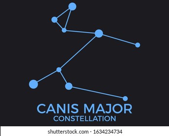 Canis Major constellation. Stars in the night sky. Cluster of stars and galaxies. Constellation of blue on a black background. Vector illustration