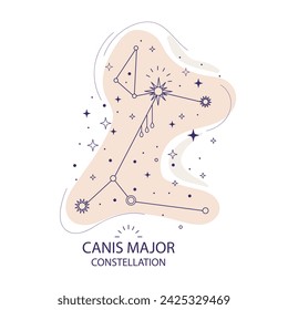 Canis Major or Great Dog constellation of stars on a white background. Mystical magical and esoteric boho design for fabric design, tarot, astrology, wrapping paper. Abstract vector illustration.