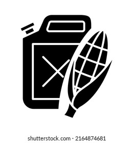 Canister with corn logo. Biofuel. Biomass Ethanol. Made from corn. Alternative environmental friendly fuel. Vector
