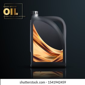 Canister Of Engine Motor Oil, Full Synthetic Clinging Molecules Protection. Bottle Engine Oil, Technical Illustrations. Realistic 3D Vector Image. Canister Ads Template.