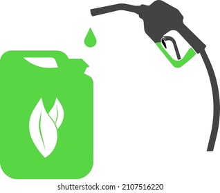  The canister is filled with a drop of fuel. Refueling concept. The source of fuel energy is biofuels. Vector image.