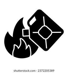 Icono de cartucho y sólido de fuego. Pictograma de estilo de glifo de llama de arsión sobre fondo blanco. Cartel para líquidos inflamables y símbolo de fuego para concepto móvil y diseño web. Gráficos vectoriales