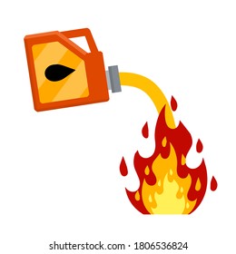 Canister with fuel. Red gas tank. Flammable object. Danger and fire. Watering a Dangerous flame. Flat cartoon icon illustration isolated on white background. Container with oil