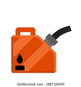 Canister with fuel. Red gas tank. Flat cartoon icon isolated on white background. Container with oil. Flammable object