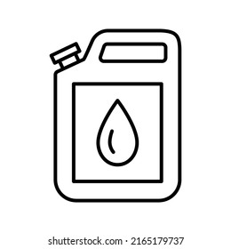 Canister with fuels. Symbol of oil canister with drop. Oil stocks. Gallon fuel. Editable stroke. Vector