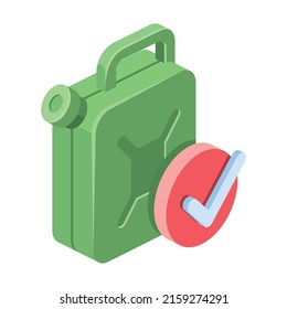 Canister of gasoline, checkmark. Vector 3d line isometric, color web icons, new flat style. Creative design idea for infographics.