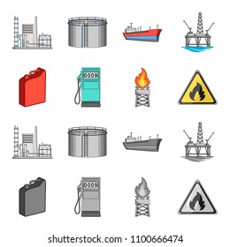 Canister for gasoline, gas station, tower, warning sign. Oil set collection icons in cartoon,monochrome style vector symbol stock illustration web.