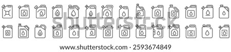 Canister icon. Editable stroke. Set of canister or fuel linear icons. Canister symbol. Vector illustration
