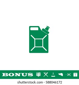 Canister icon flat. Green pictogram on white background. Vector illustration symbol and bonus button