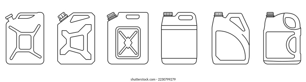 Canister icons set. Fuel tank icon. Black linear canister icon. Vector illustration.