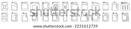 Canister icons set. Fuel tank icon. Black linear canister icon. Vector illustration.