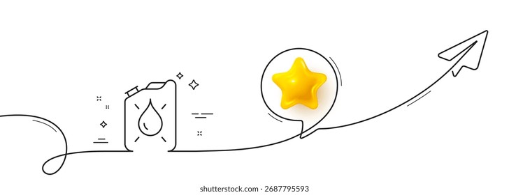 Icono de línea de cartucho. Línea continua con plano compartido. Señal de combustible diesel. Símbolo de contenedor de queroseno o gasolina. Estrella 3D en la burbuja del discurso. Cinta de una sola línea del cartucho. Patrón de curva de bucle. Vector