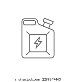 Canister related vector linear icon. Steel jerry can. Gasoline can with lightning. Petrol. Fuel container. Vector outline illustration Isolated on white background. Editable stroke