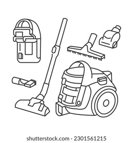 Canister vacuum cleaner line icon vector illustration. Nozzle Set with Suction Brushes