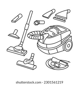 Canister vacuum cleaner line icon vector illustration. Nozzle Set with Suction Brushes