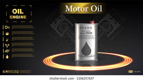 Canister vector jerrican or can of fuel gasoline for automobile and plastic jerrycan with petrol or oil illustration.Bottle engine oil on a background a motor-car piston,